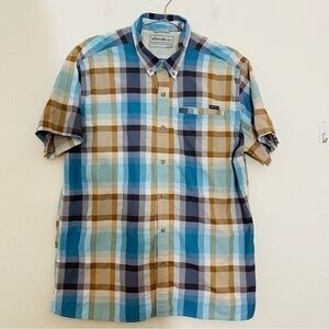 Eddie Bauer Short Sleeve Plaid Button Down Shirt Large Blue/White